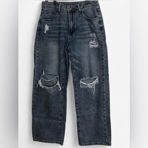 Y2K Acid Wash Distressed Wide Leg Denim Jeans SIZE L